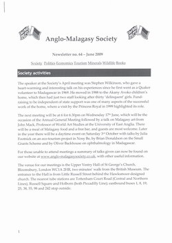 Anglo-Malagasy Society Newsletter: No. 64 (June 2009)